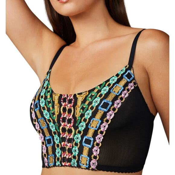 Savage X Fenty Other - Savage X Fenty Chained In Lace Bustier Size 8-10 Black Sheer Mesh Nightwear
